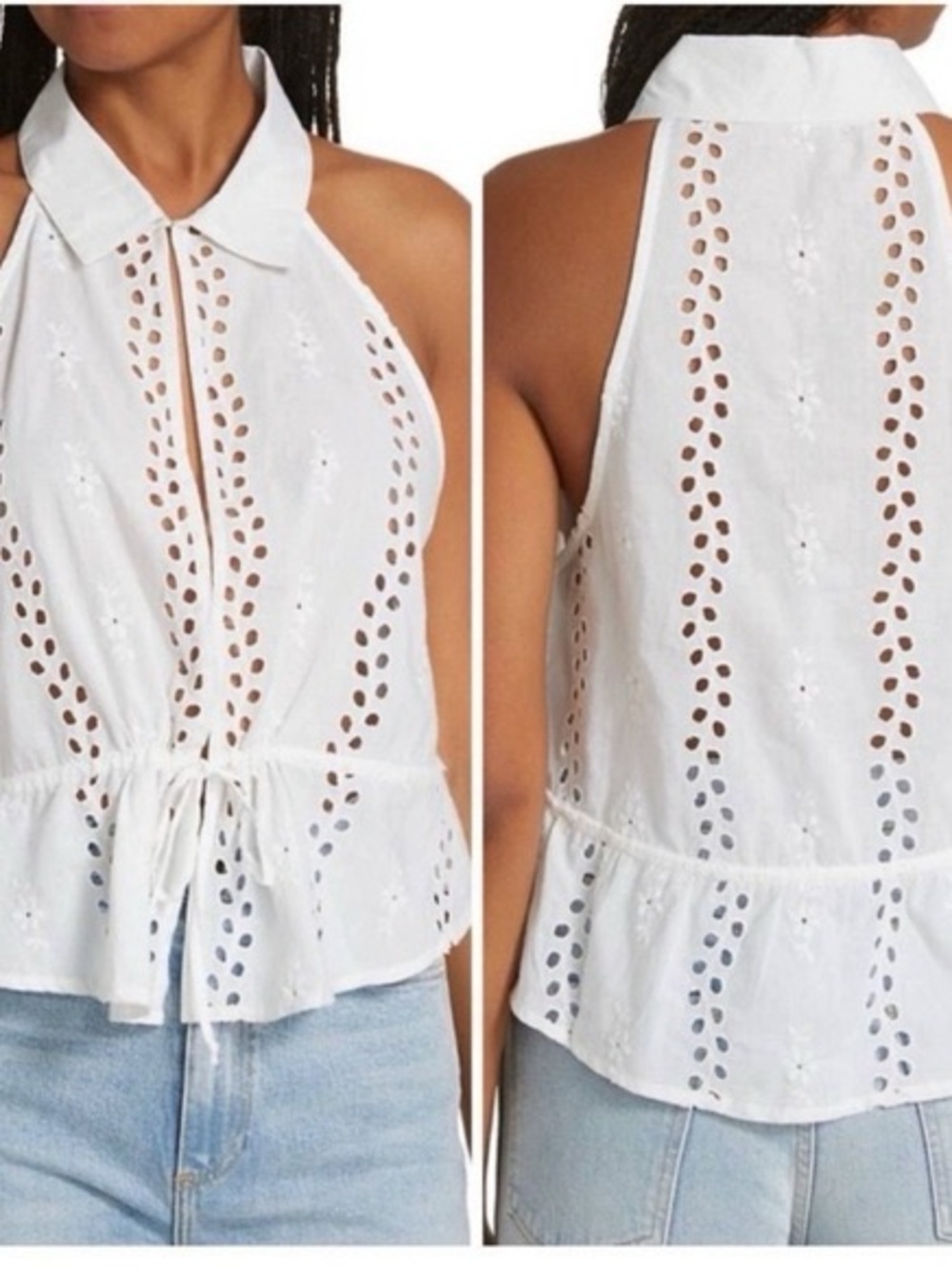 Free People White Eyelet Tie-Waist Sleeveless Camisole - Picture 3 of 4